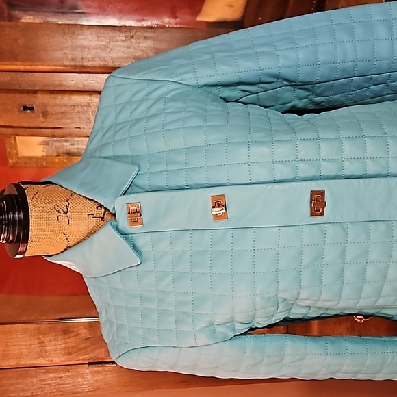 SienaStudio Turquoise Leather Jacket size Small - Picture 2 of 14